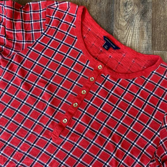 Tommy Hilfiger Women's Red Plaid 3/4 Sleeve Top L - Picture 2 of 8